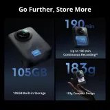View 4 of Refurbish Used DJI Osmo 360 Camera ,1-Inch 360° Imaging Native 8K Video 105GB Storage 120MP Photo 100-Min 8K Recording 360 Action Camera